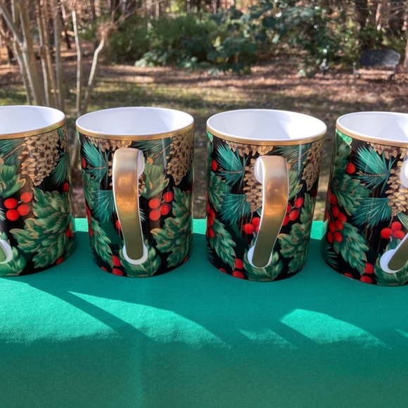 VTG Set of 4 Fitz & Floyd Bone China Holiday Pine Mugs - Picture 2 of 7